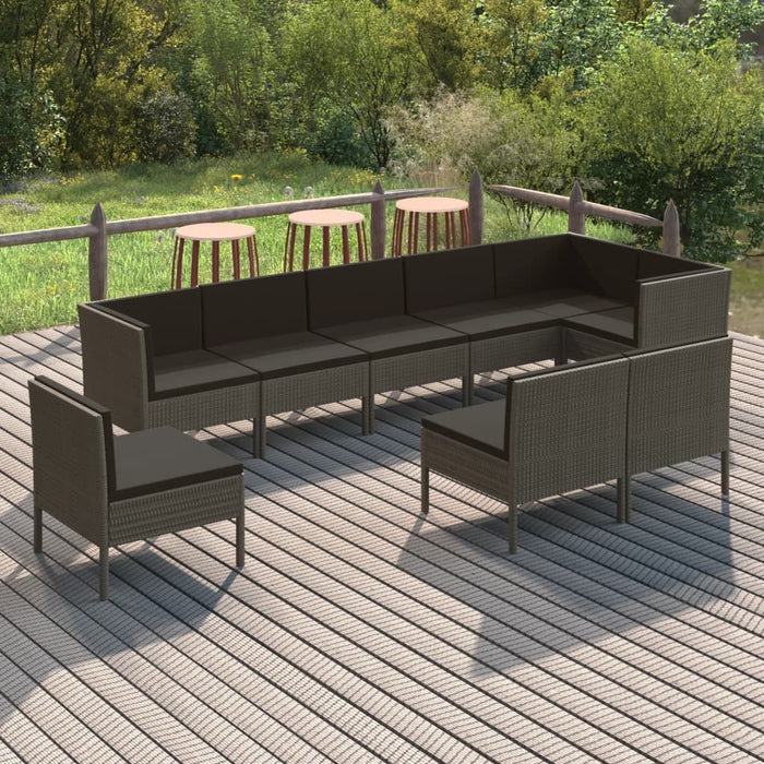 Set mobilier de grădină cu perne, 9 piese, gri, poliratan WALTI