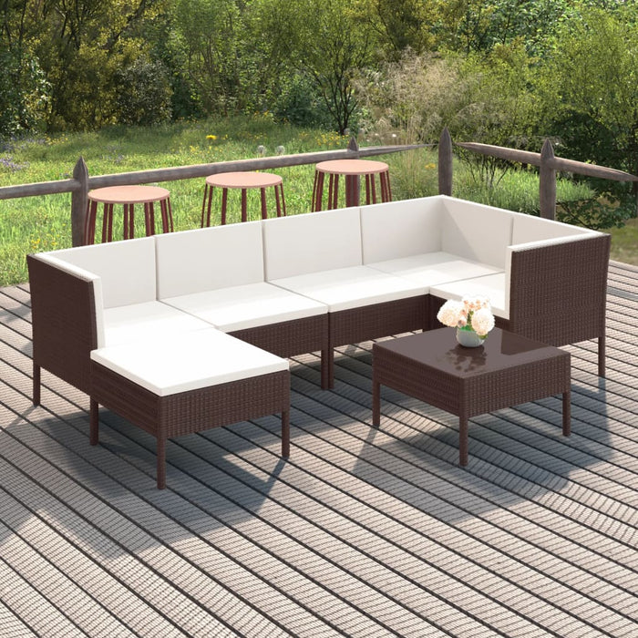 Set mobilier de grădină cu perne, 7 piese, maro, poliratan - WALTI WALTI