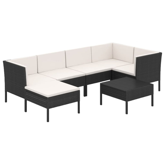Set mobilier de grădină cu perne, 7 piese, negru, poliratan WALTI