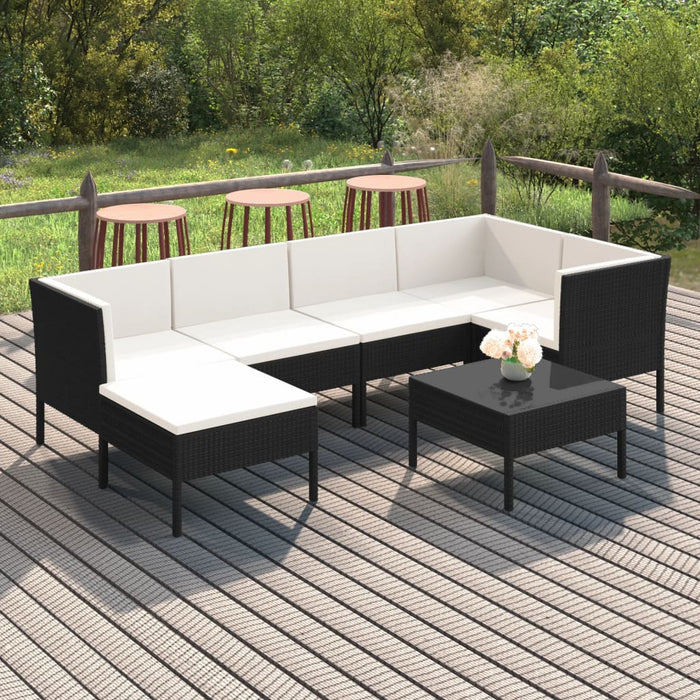 Set mobilier de grădină cu perne, 7 piese, negru, poliratan WALTI