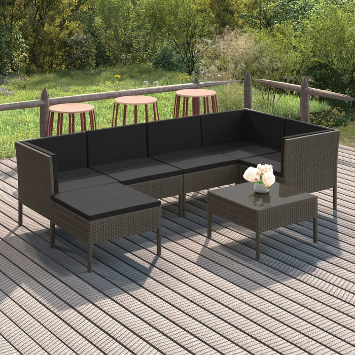 Set mobilier de grădină cu perne, 7 piese, gri, poliratan - WALTI WALTI