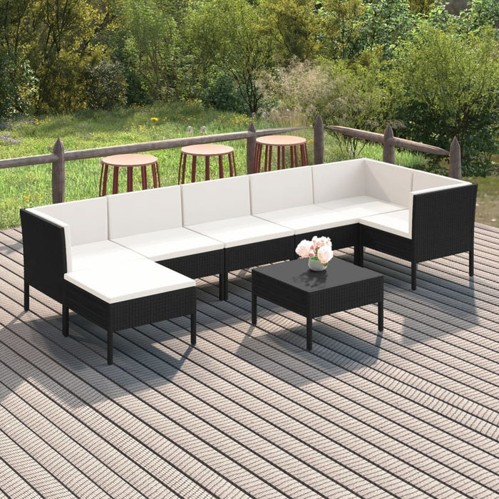 Set mobilier de grădină cu perne, 8 piese, negru, poliratan - WALTI WALTI