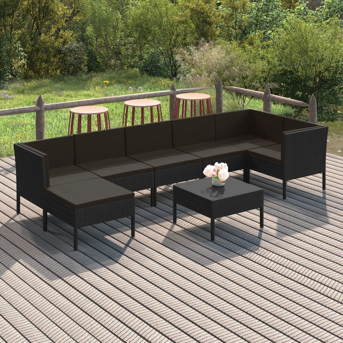 Set mobilier de grădină cu perne, 8 piese, negru, poliratan - WALTI WALTI