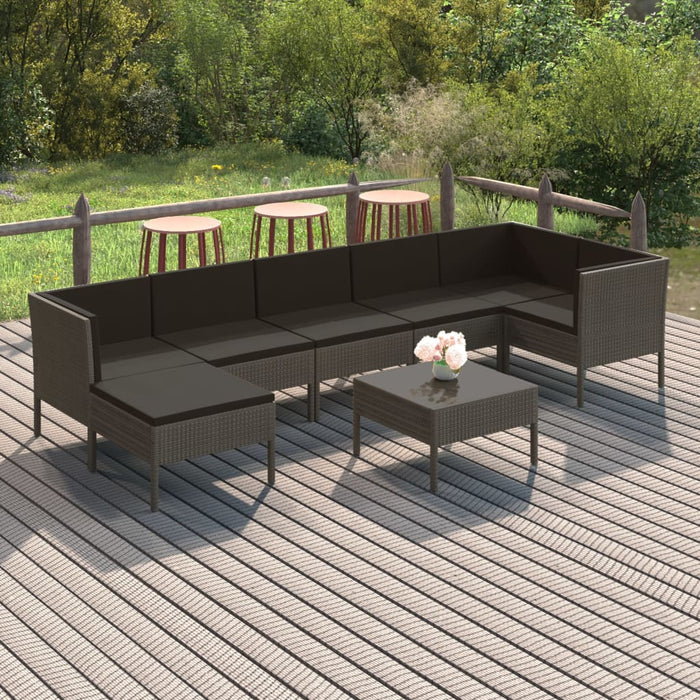 Set mobilier de grădină cu perne, 8 piese, gri, poliratan - WALTI WALTI