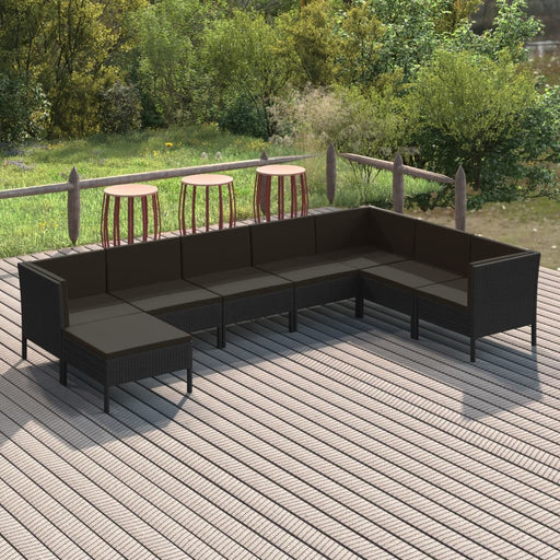 Set mobilier de grădină cu perne, 8 piese, negru, poliratan - WALTI WALTI