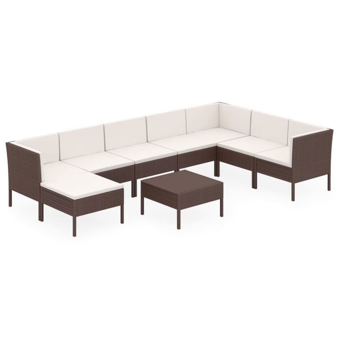 Set mobilier de grădină cu perne, 9 piese, maro, poliratan - WALTI WALTI