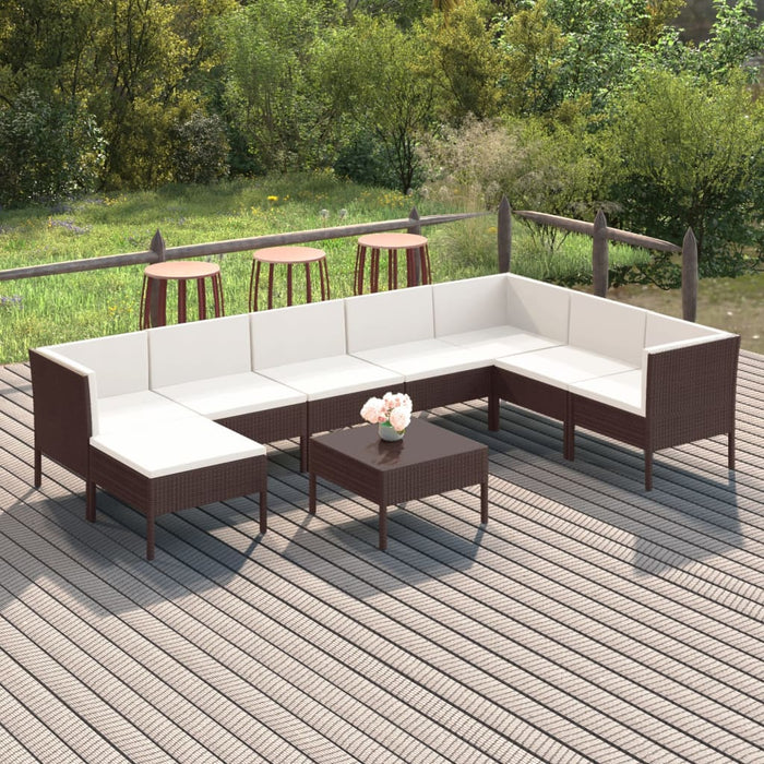 Set mobilier de grădină cu perne, 9 piese, maro, poliratan - WALTI WALTI