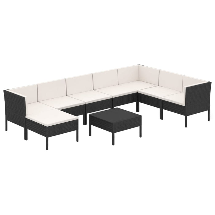 Set mobilier de grădină cu perne, 9 piese, negru, poliratan - WALTI WALTI