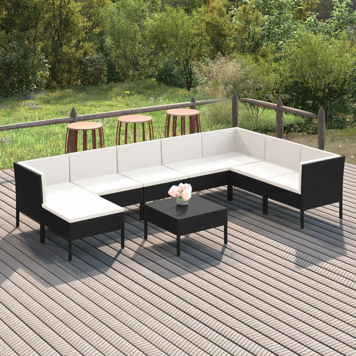 Set mobilier de grădină cu perne, 9 piese, negru, poliratan - WALTI WALTI