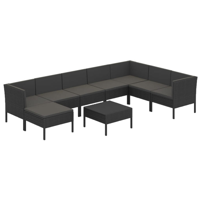 Set mobilier de grădină cu perne, 9 piese, negru, poliratan - WALTI WALTI