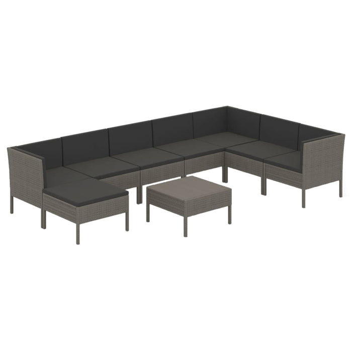 Set mobilier de grădină cu perne, 9 piese, gri, poliratan - WALTI WALTI