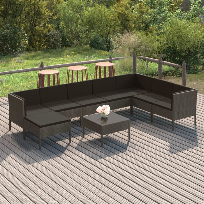 Set mobilier de grădină cu perne, 9 piese, gri, poliratan - WALTI WALTI