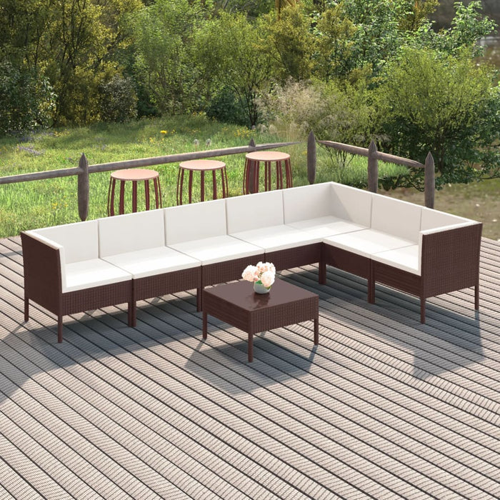 Set mobilier de grădină cu perne, 8 piese, maro, poliratan - WALTI WALTI