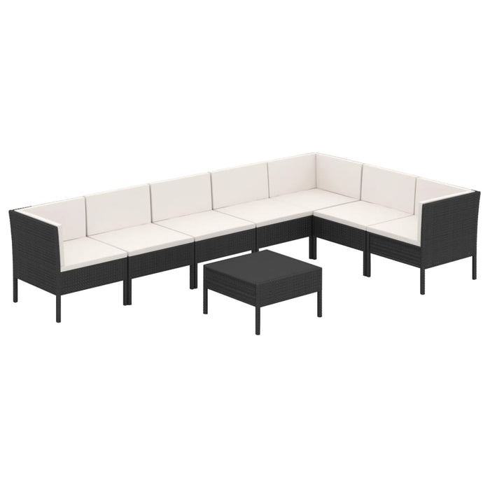 Set mobilier de grădină cu perne, 8 piese, negru, poliratan - WALTI WALTI