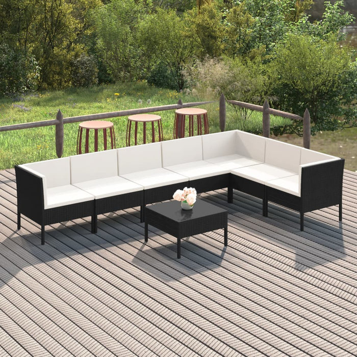 Set mobilier de grădină cu perne, 8 piese, negru, poliratan - WALTI WALTI