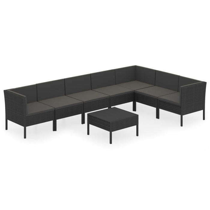 Set mobilier de grădină cu perne, 8 piese, negru, poliratan - WALTI WALTI