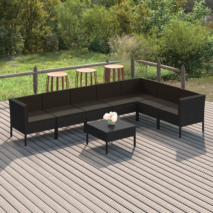 Set mobilier de grădină cu perne, 8 piese, negru, poliratan - WALTI WALTI