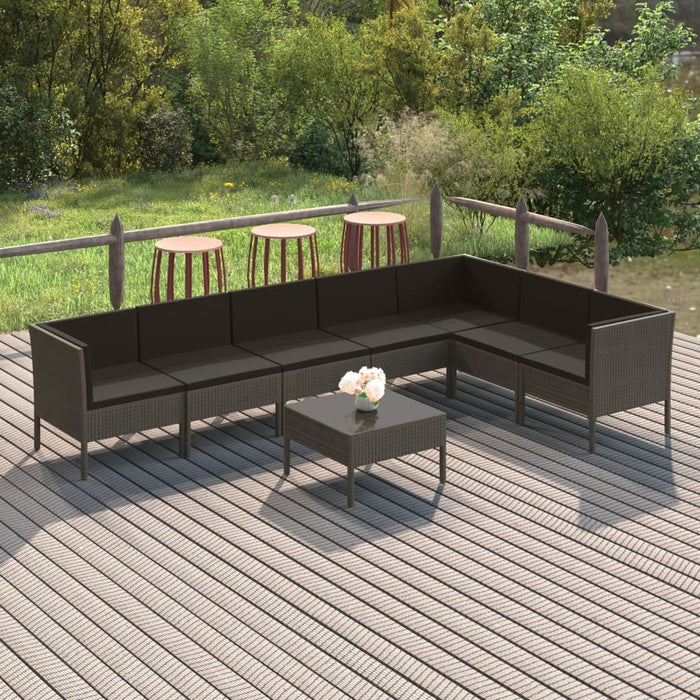 Set mobilier de grădină cu perne, 8 piese, gri, poliratan WALTI