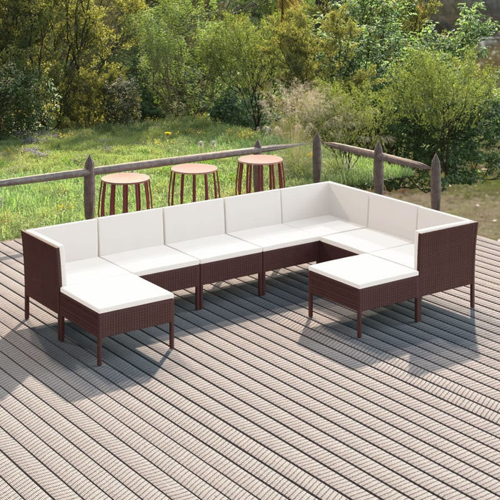 Set mobilier de grădină cu perne, 9 piese, maro, poliratan - WALTI WALTI