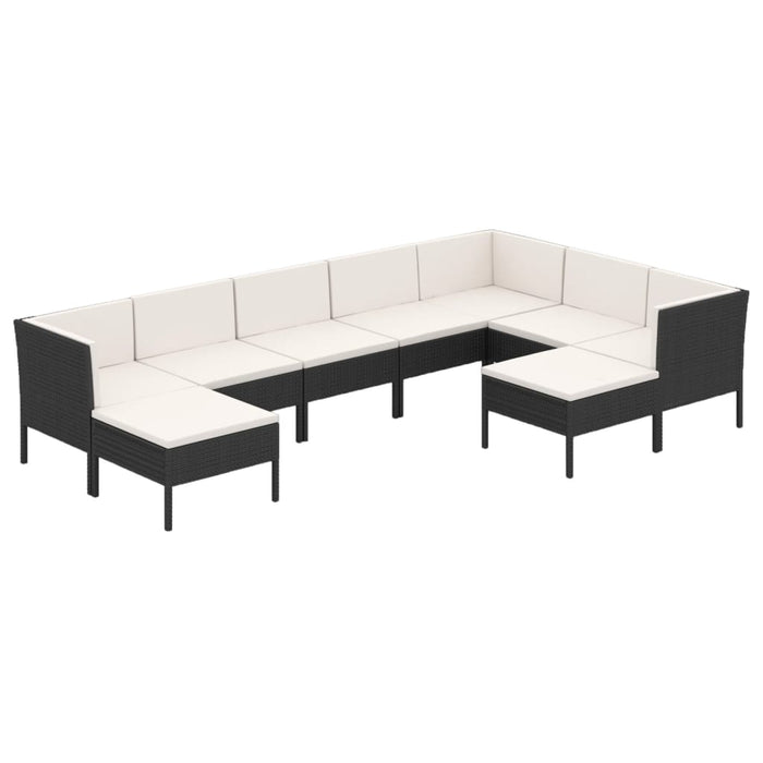 Set mobilier de grădină cu perne, 9 piese, negru, poliratan - WALTI WALTI