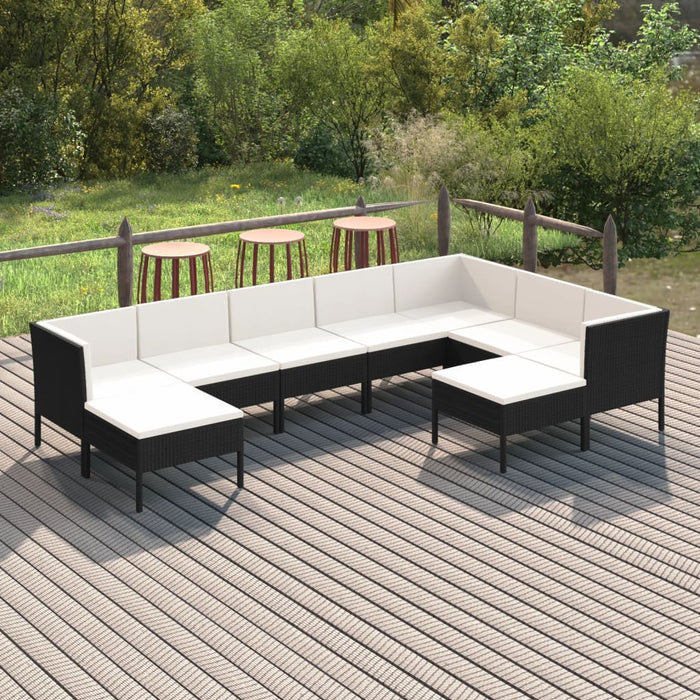 Set mobilier de grădină cu perne, 9 piese, negru, poliratan - WALTI WALTI