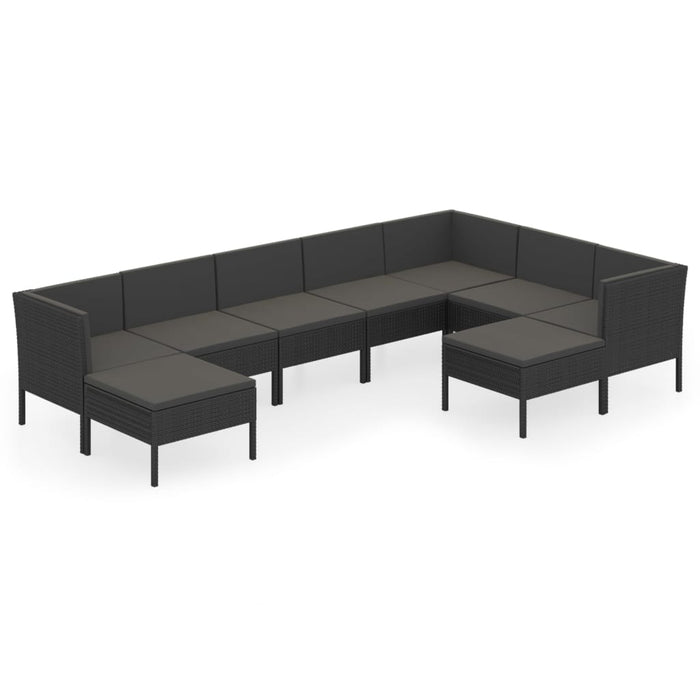 Set mobilier de grădină cu perne, 9 piese, negru, poliratan - WALTI WALTI