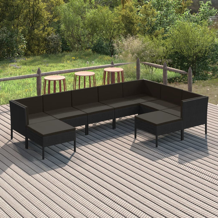 Set mobilier de grădină cu perne, 9 piese, negru, poliratan - WALTI WALTI