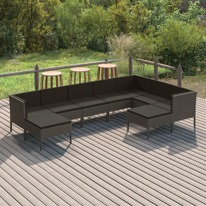 Set mobilier de grădină cu perne, 9 piese, gri, poliratan - WALTI WALTI