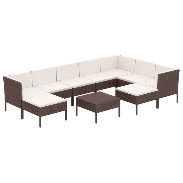 Set mobilier de grădină cu perne, 10 piese, maro, poliratan - WALTI WALTI
