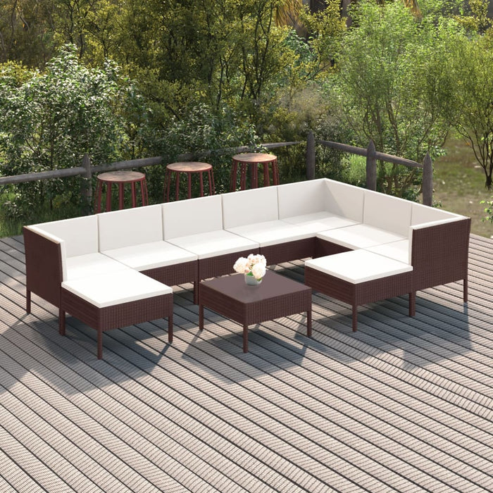 Set mobilier de grădină cu perne, 10 piese, maro, poliratan - WALTI WALTI