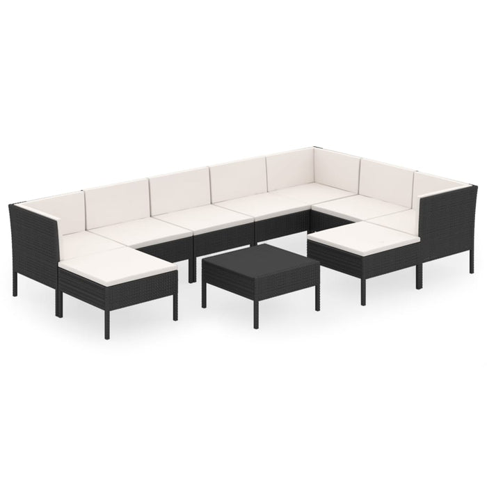 Set mobilier de grădină cu perne, 10 piese, negru, poliratan - WALTI WALTI