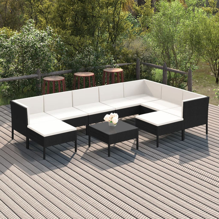 Set mobilier de grădină cu perne, 10 piese, negru, poliratan - WALTI WALTI