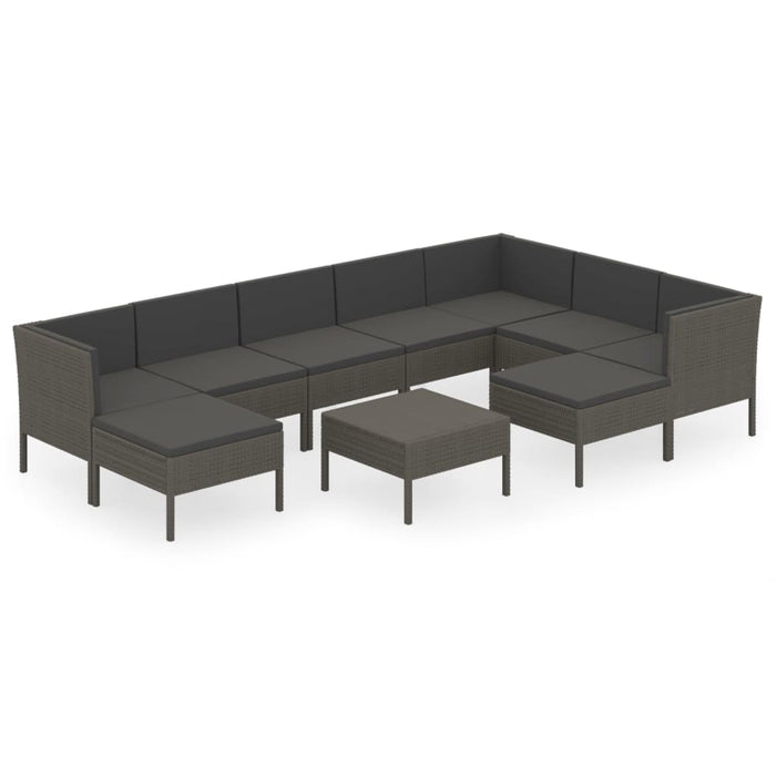 Set mobilier de grădină cu perne, 10 piese, gri, poliratan - WALTI WALTI