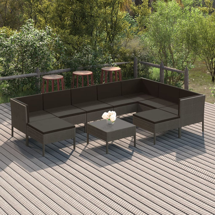Set mobilier de grădină cu perne, 10 piese, gri, poliratan - WALTI WALTI