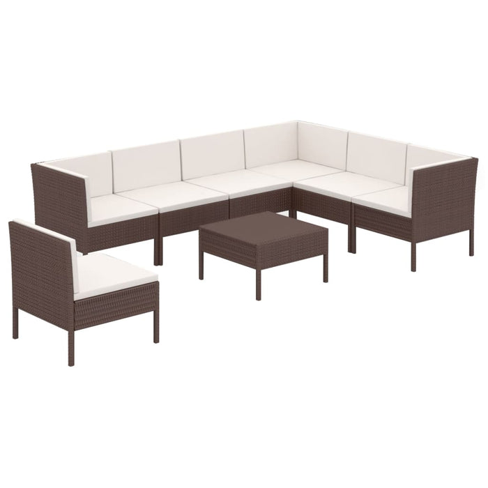 Set mobilier de grădină cu perne, 8 piese, maro, poliratan WALTI
