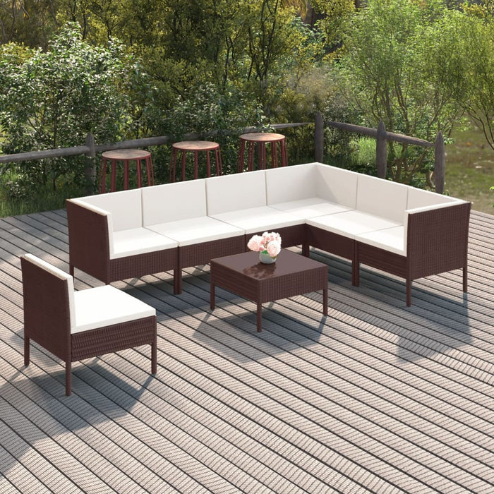 Set mobilier de grădină cu perne, 8 piese, maro, poliratan WALTI