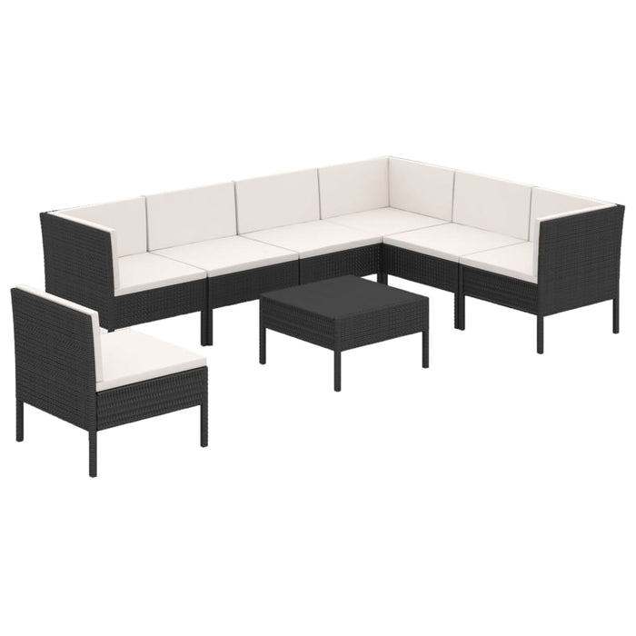 Set mobilier de grădină cu perne, 8 piese, negru, poliratan - WALTI WALTI
