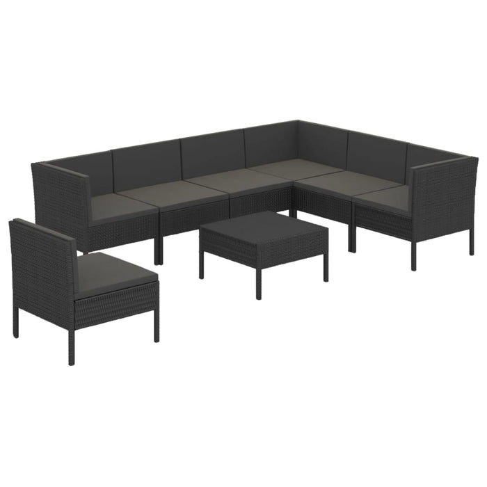 Set mobilier de grădină cu perne, 8 piese, negru, poliratan - WALTI WALTI