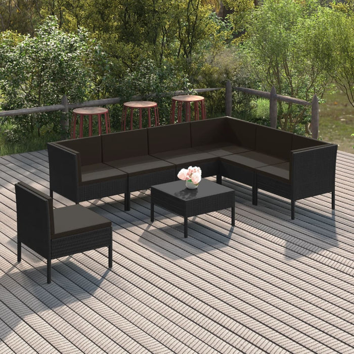 Set mobilier de grădină cu perne, 8 piese, negru, poliratan - WALTI WALTI