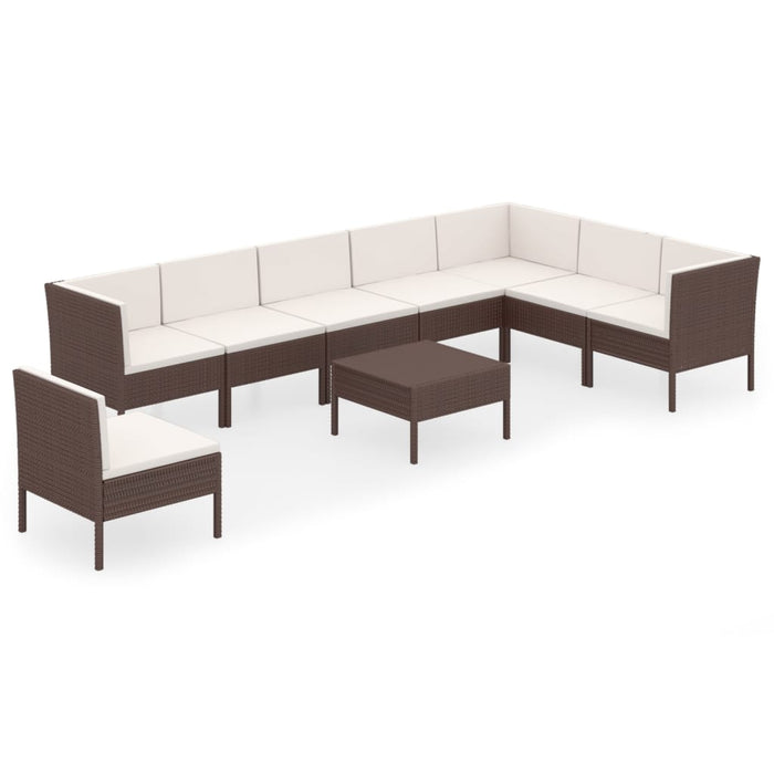 Set mobilier de grădină cu perne, 9 piese, maro, poliratan - WALTI WALTI