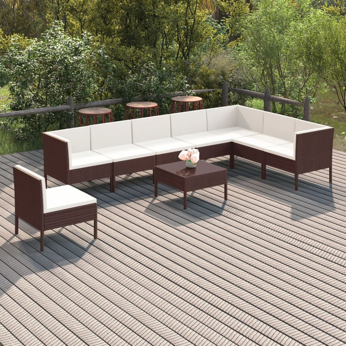 Set mobilier de grădină cu perne, 9 piese, maro, poliratan - WALTI WALTI