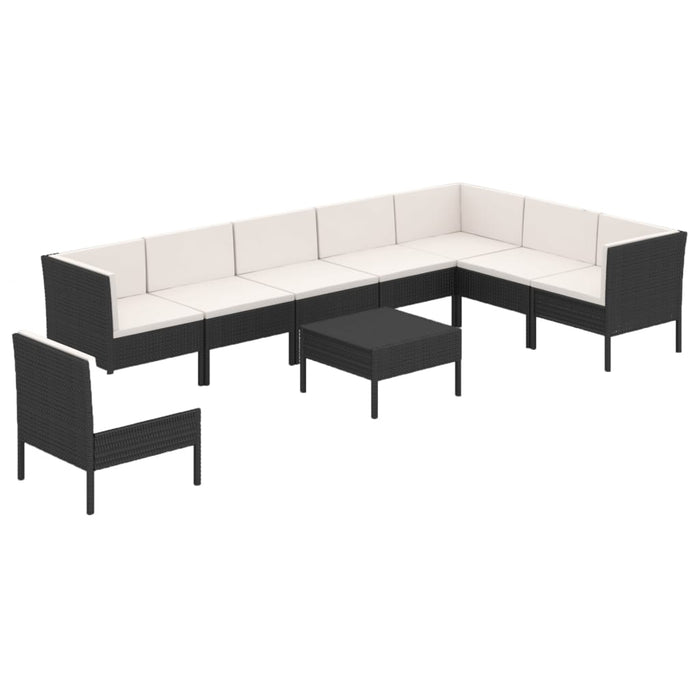 Set mobilier de grădină cu perne, 9 piese, negru, poliratan - WALTI WALTI