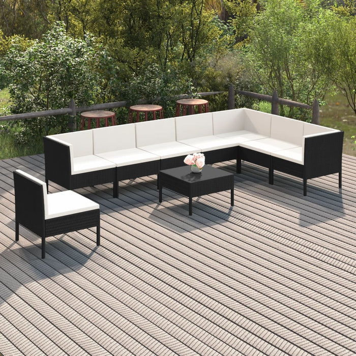Set mobilier de grădină cu perne, 9 piese, negru, poliratan - WALTI WALTI