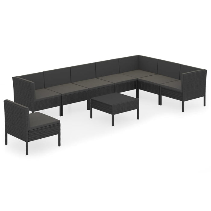 Set mobilier de grădină cu perne, 9 piese, negru, poliratan - WALTI WALTI