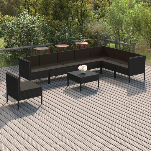 Set mobilier de grădină cu perne, 9 piese, negru, poliratan - WALTI WALTI