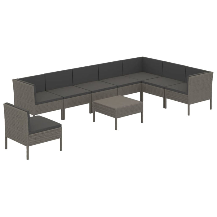 Set mobilier de grădină cu perne, 9 piese, gri, poliratan - WALTI WALTI