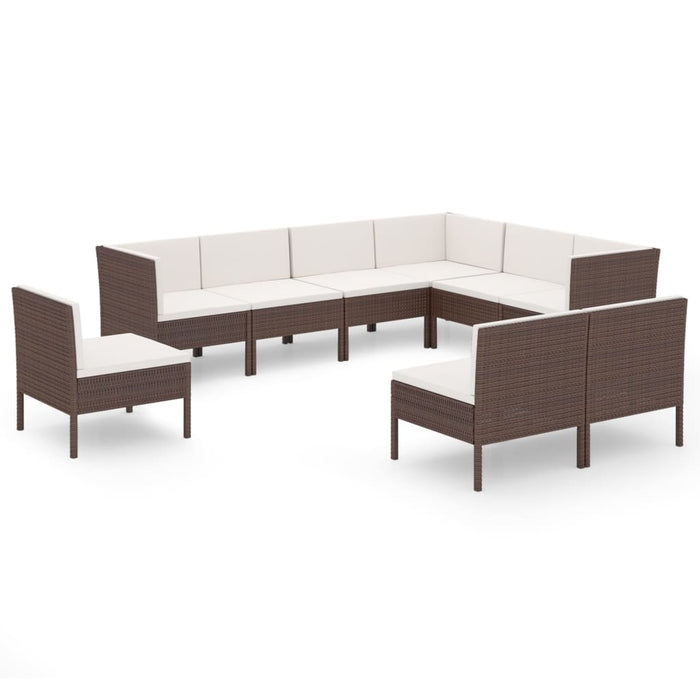 Set mobilier de grădină cu perne, 9 piese, maro, poliratan - WALTI WALTI