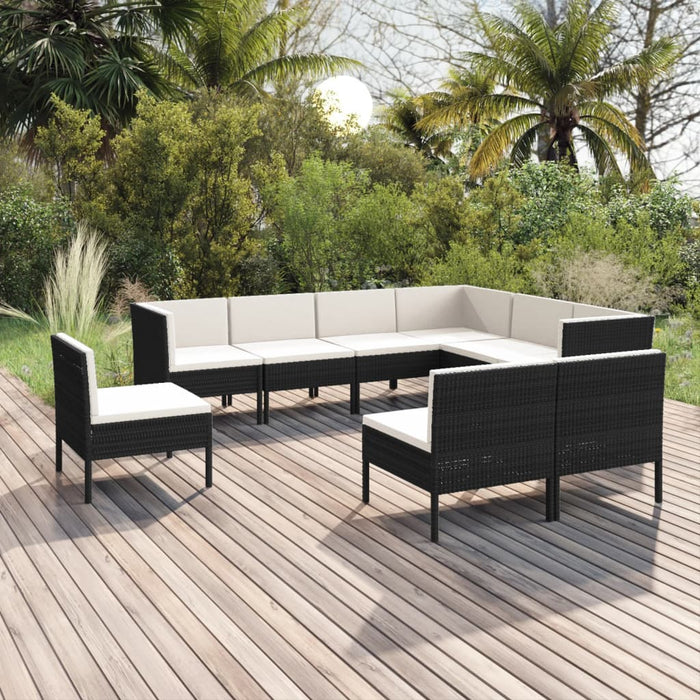 Set mobilier de grădină cu perne, 9 piese, negru, poliratan - WALTI WALTI