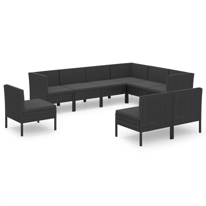 Set mobilier de grădină cu perne, 9 piese, negru, poliratan - WALTI WALTI