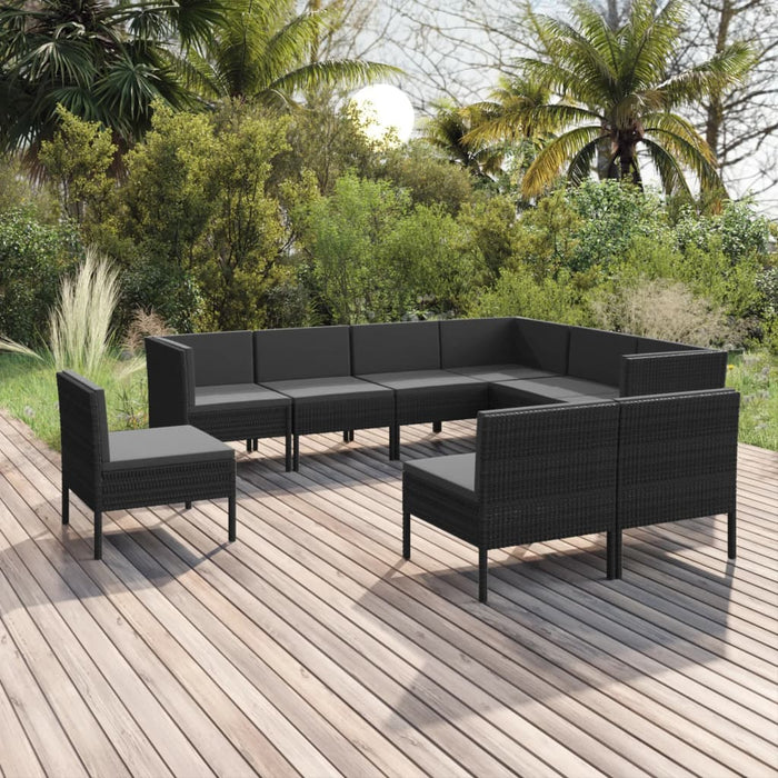 Set mobilier de grădină cu perne, 9 piese, negru, poliratan - WALTI WALTI